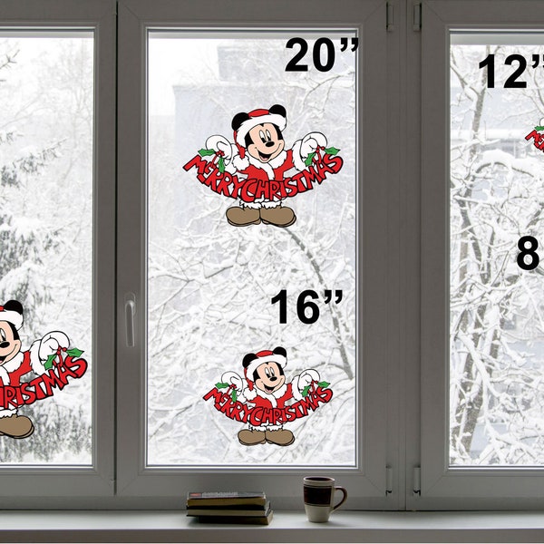 Christmas Mickey Mouse Santa Static Cling Decoration (for windows, mirrors or any glass/metal flat surfaces)