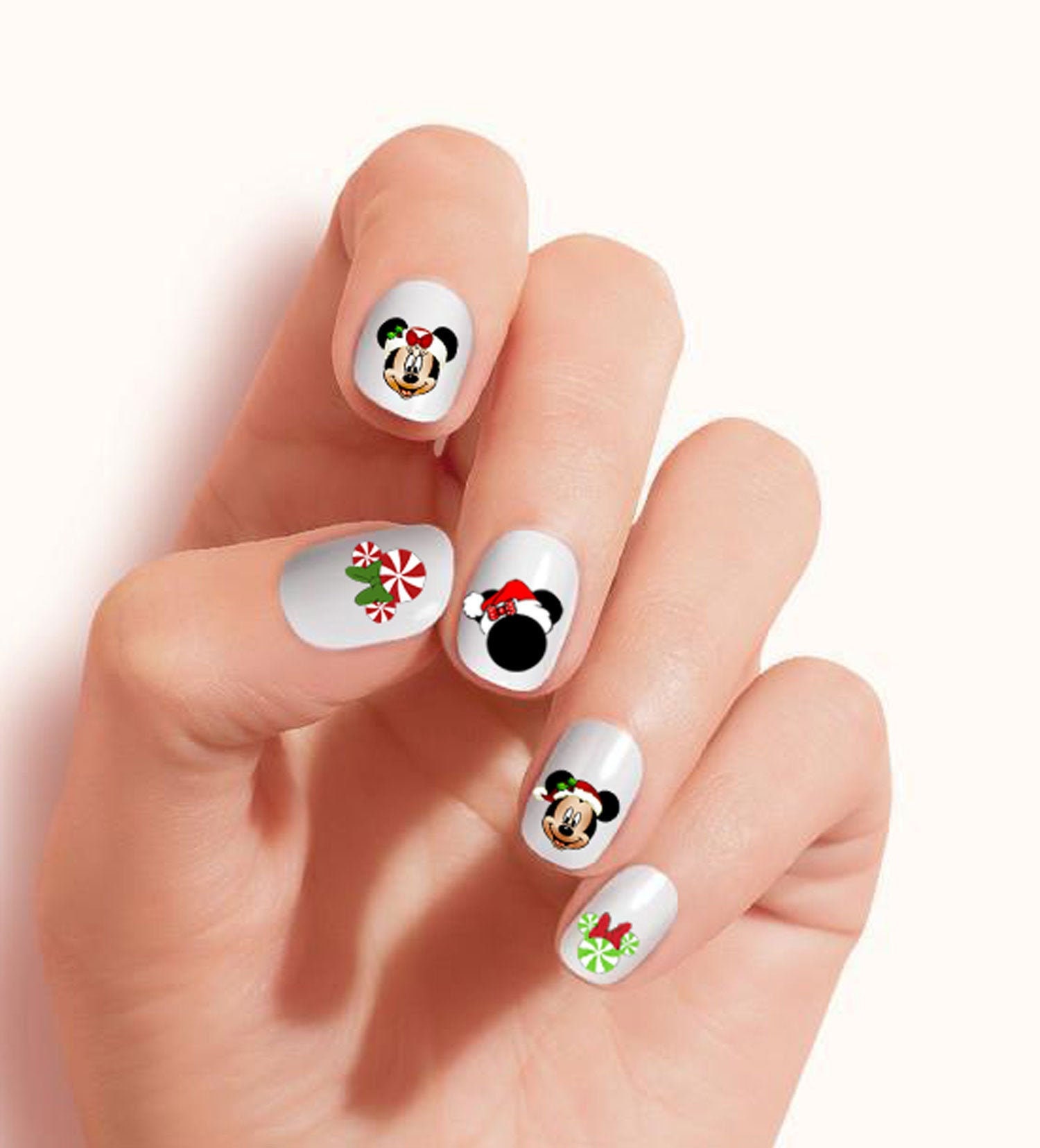 Christmas Mickey and Minnie Mouse Nails Decals Clear Vinyl. Peel and