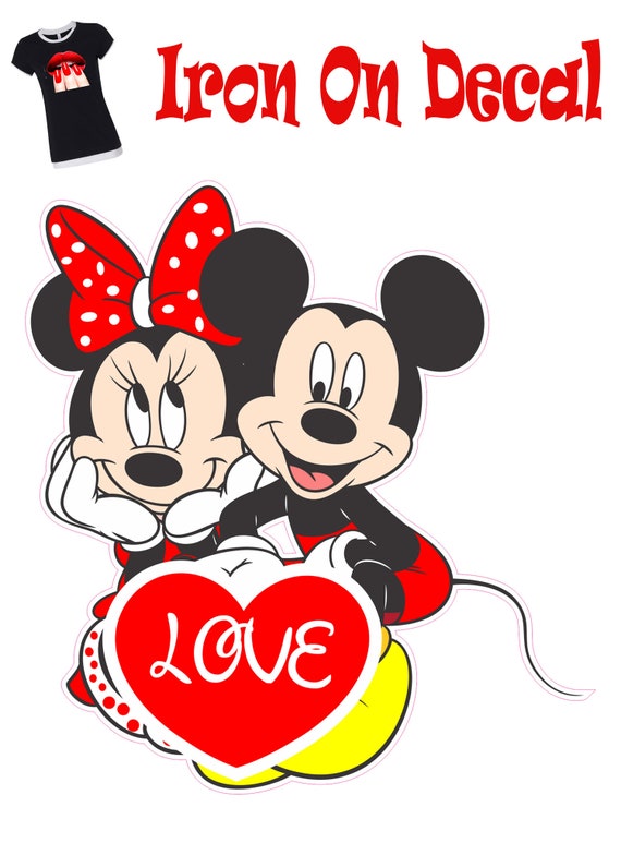 St. Valentine's Day Minnie Mouse and Mickey Mouse With Red Heart Love V1  Iron-on Heat Transfer Sticker/decal 