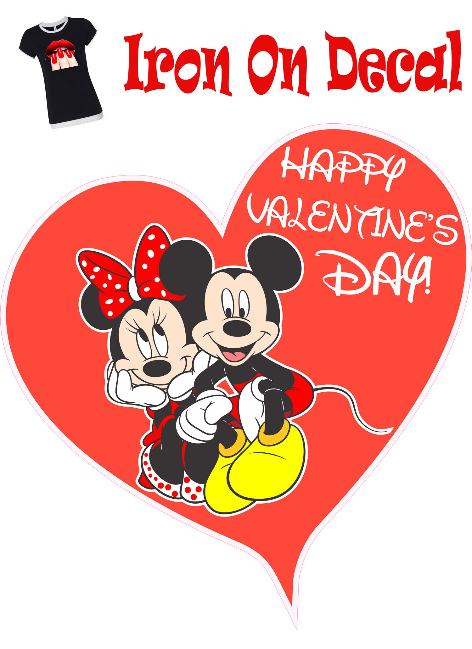 Mickey and Minnie Mouse Happy Valentine's Day Iron On Transfer #6