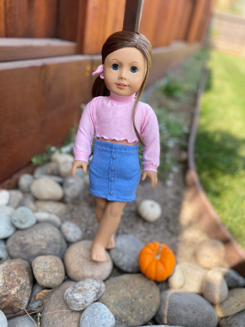 18in Doll Turtleneck Cropped Lettuce hem Long Sleeve Shirt-daughterfriend Gifts-American Girl