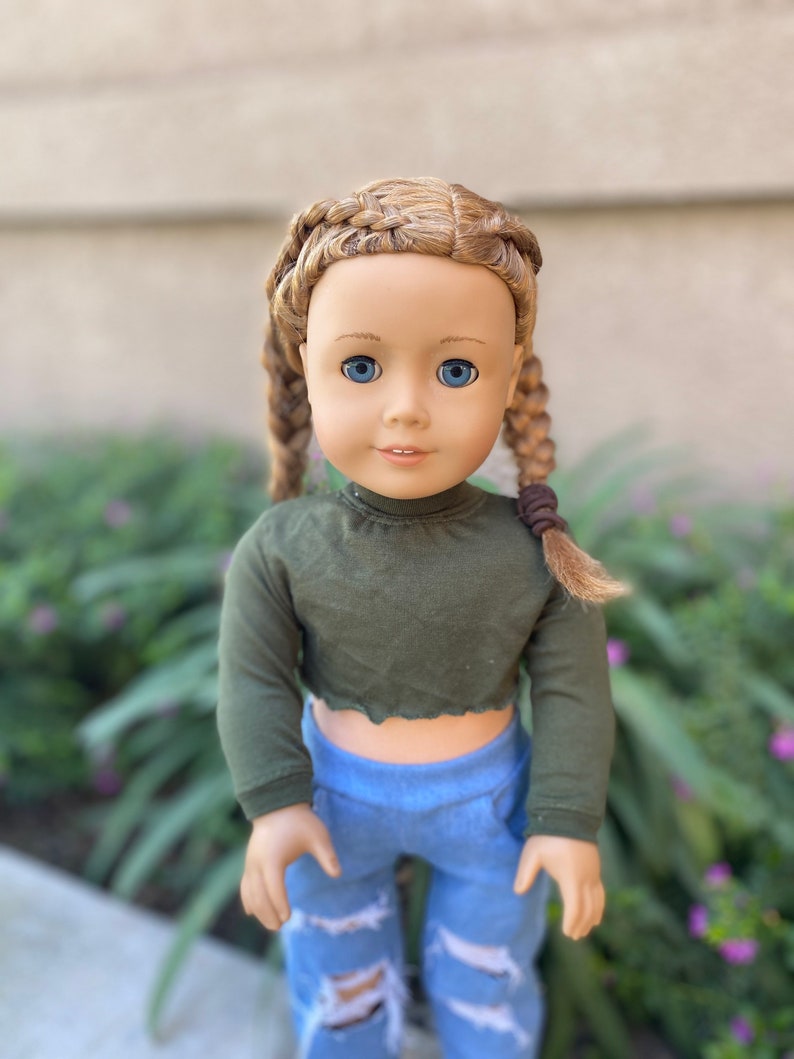 18in Doll Turtleneck Cropped Lettuce hem Long Sleeve Shirt-daughterfriend Gifts-American Girl