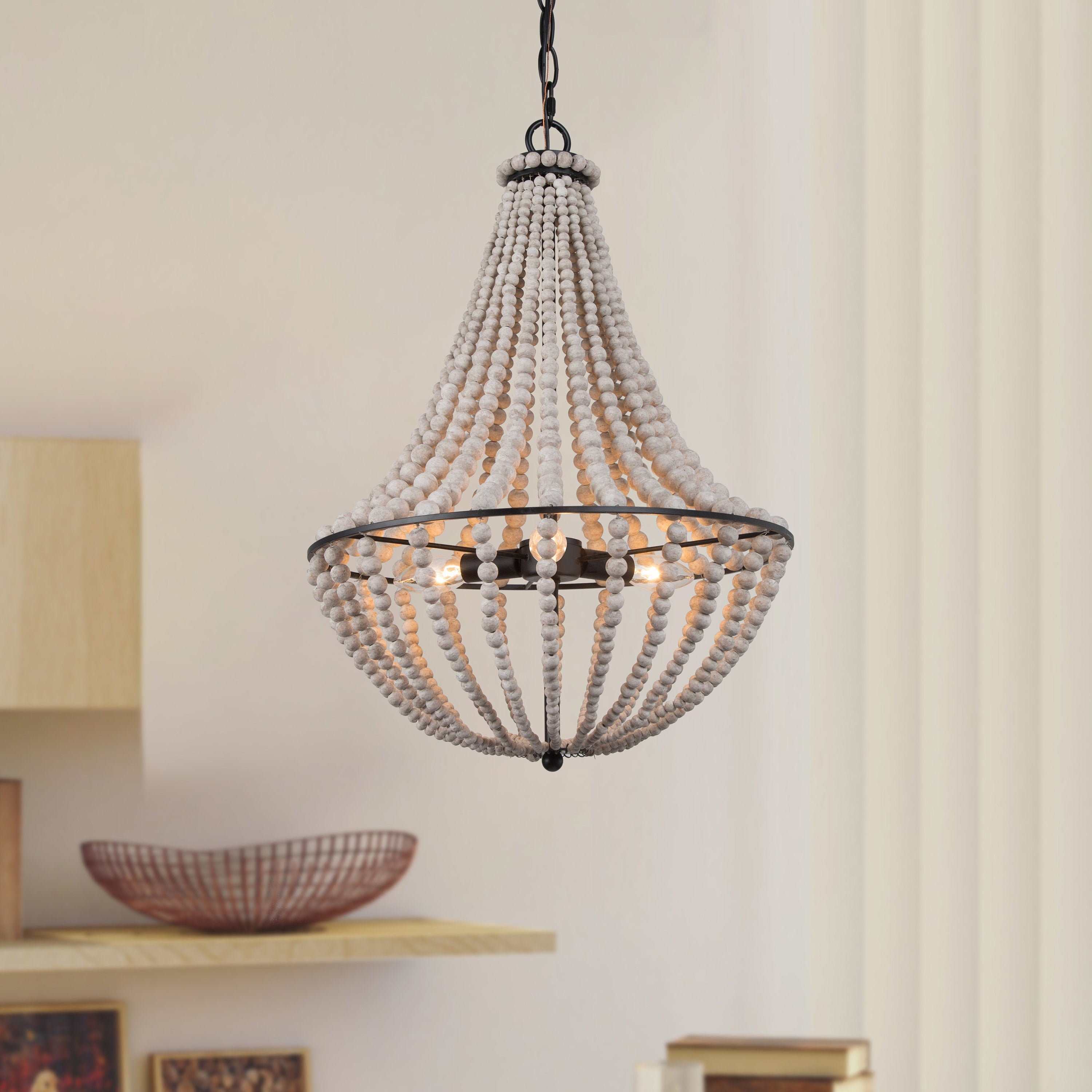 Bohemian decor Chandelier Lighting Wood bead chandelier Etsy