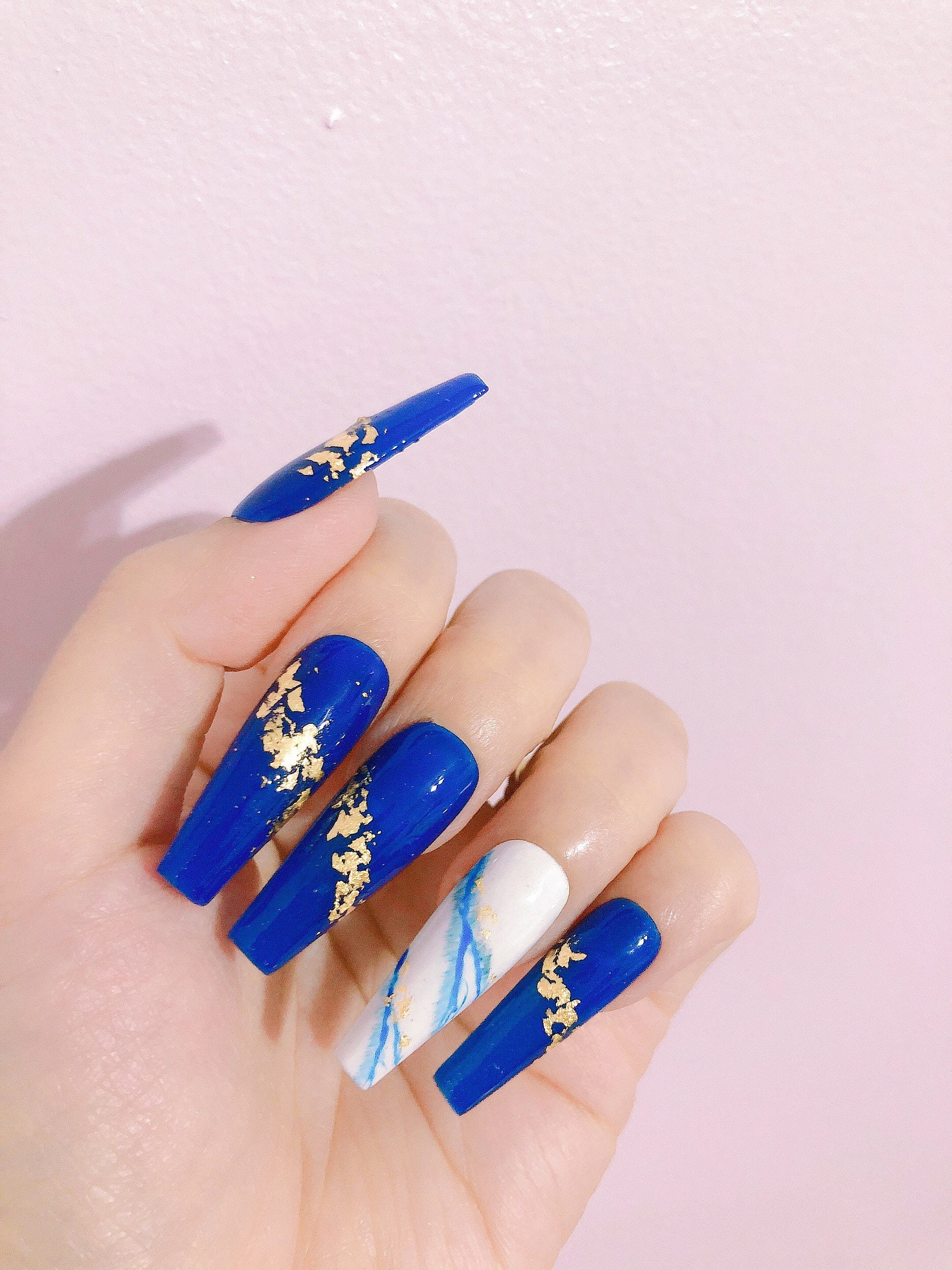 Navy Blue With Gold Foil and Marble Design Nail Art Press on - Etsy Navy Blue With Gold Foil and Marble Design Nail Art Press on - Etsy