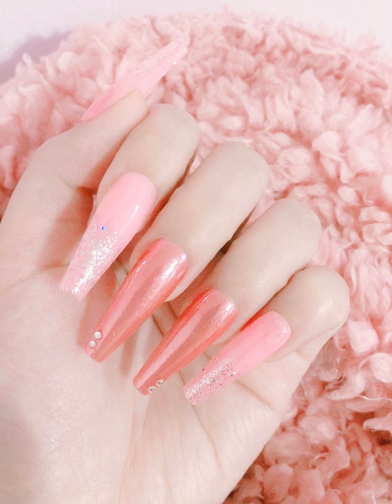 Baby Pink With Ombre Glitter and Rose Gold Chrome Design Nail - Etsy Canada Baby Pink With Ombre Glitter and Rose Gold Chrome Design Nail - Etsy Canada