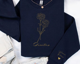 Custom Birth Flower Sweatshirt, Personalized Sweatshirt, Birth Month Flower Gift, Gift for Mom, Birth Flower Sweatshirt, Mothers Day Gift