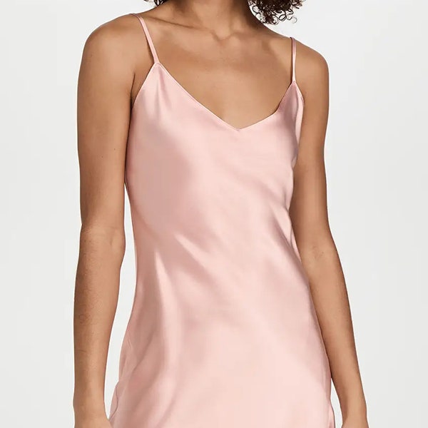 KAREN THOMAS 100% Silk Womens Nightgown slip dress pajamas, chemise lingerie with adjustable straps
