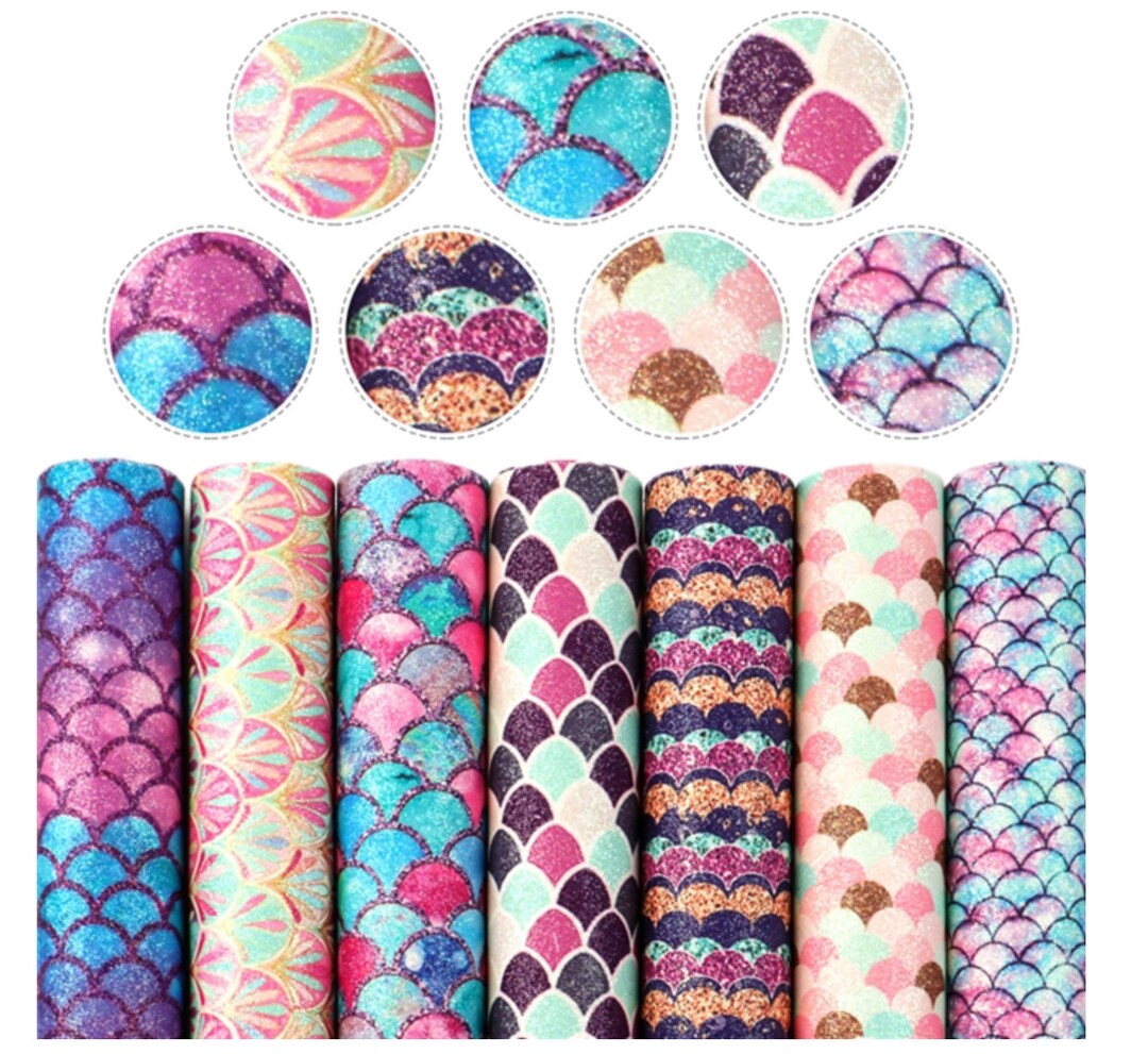 Mermaid Pattern Faux Leather Sheet Fine Glitter Fish Scale - Etsy Canada