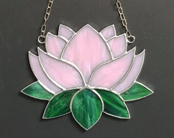 Lotus Flower Suncatcher - Roundel / Handmade Tiffany Stained Glass Hanging Window Decoration / Mother's Day / Birthday / Special Gift