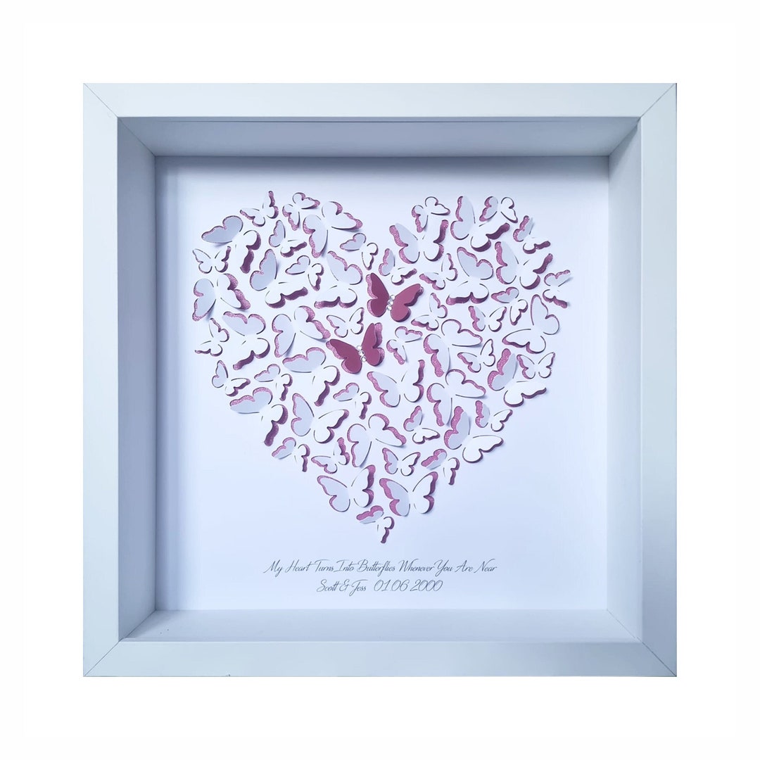 3D Butterfly Heart Pop up Picture Box Frame / Diamanté Detail ...