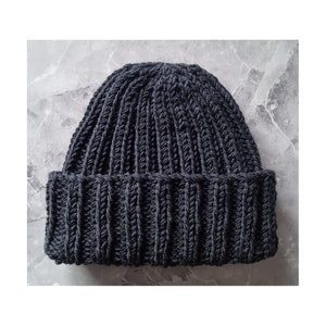 Hand Knit 100% Pure Merino Wool Chunky Rib Beanie Hat / Turn Back Cuff / Ladies / Men's / Soft Cosy Warm Winter / Luxury Gift / Handmade