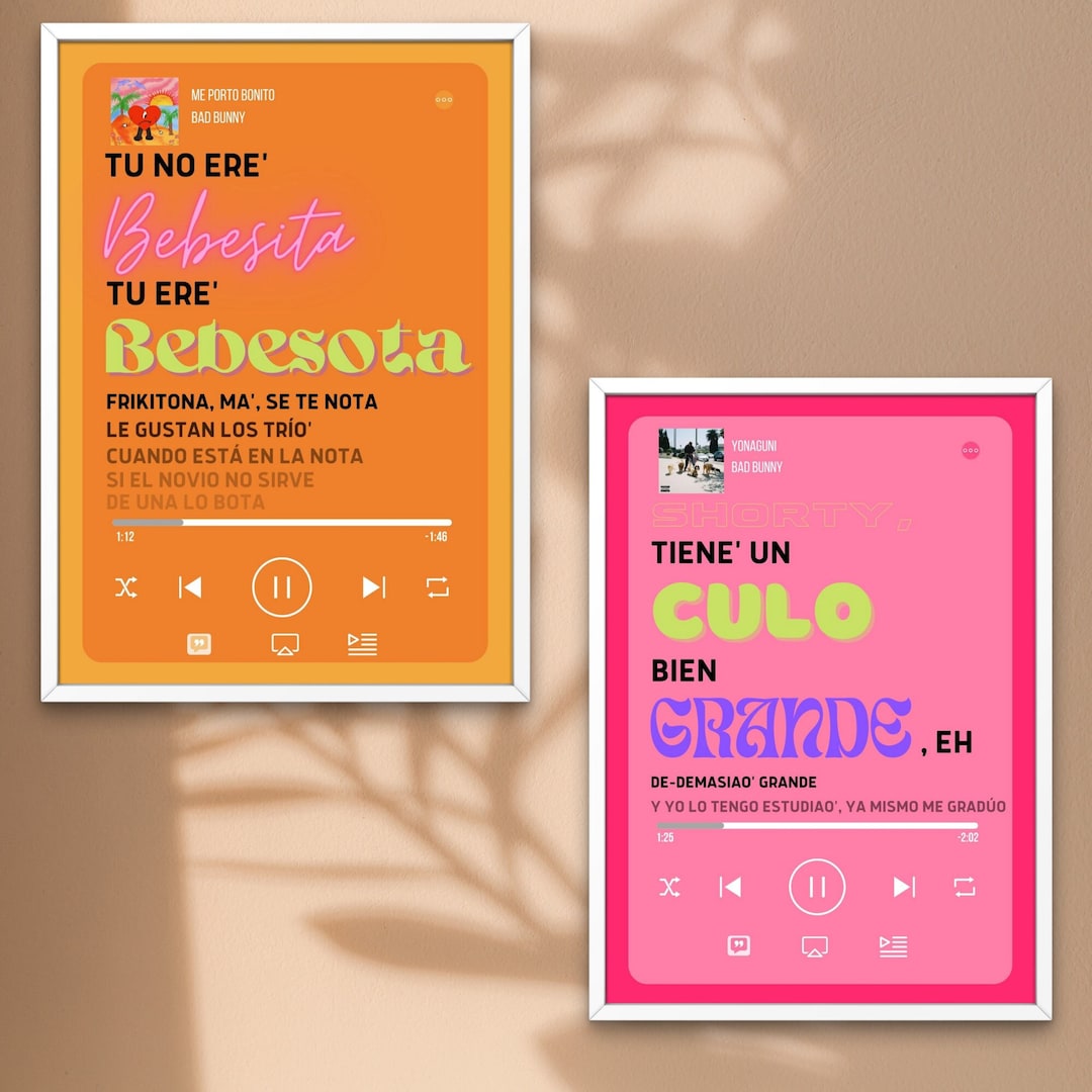 Bad Bunny Lyrics Poster Latino Wall Decor Etsy