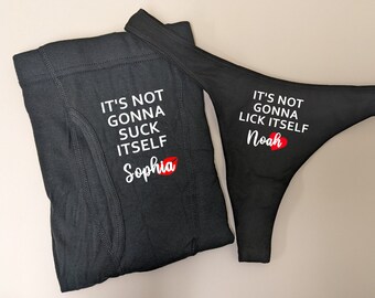 Conjunto de ropa interior a juego personalizado para parejas / Bragas personalizadas + Boxers / Regalo de aniversario personalizado / No se va a lamer