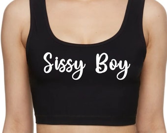 Top corto Sissy Boy / Camiseta sin mangas Femboy Cornudo Pervertido / Ropa Femboy Camiseta Slut BDSM / Femdom Fdom y Msub Pegging Kink Jaula de castidad