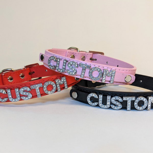 Custom Collar | Personalized BDSM Choker Vegan Leather Kink Collar | Custom Kink Collar Rhinestone Letter Glam | Gift for Submissive DDLG