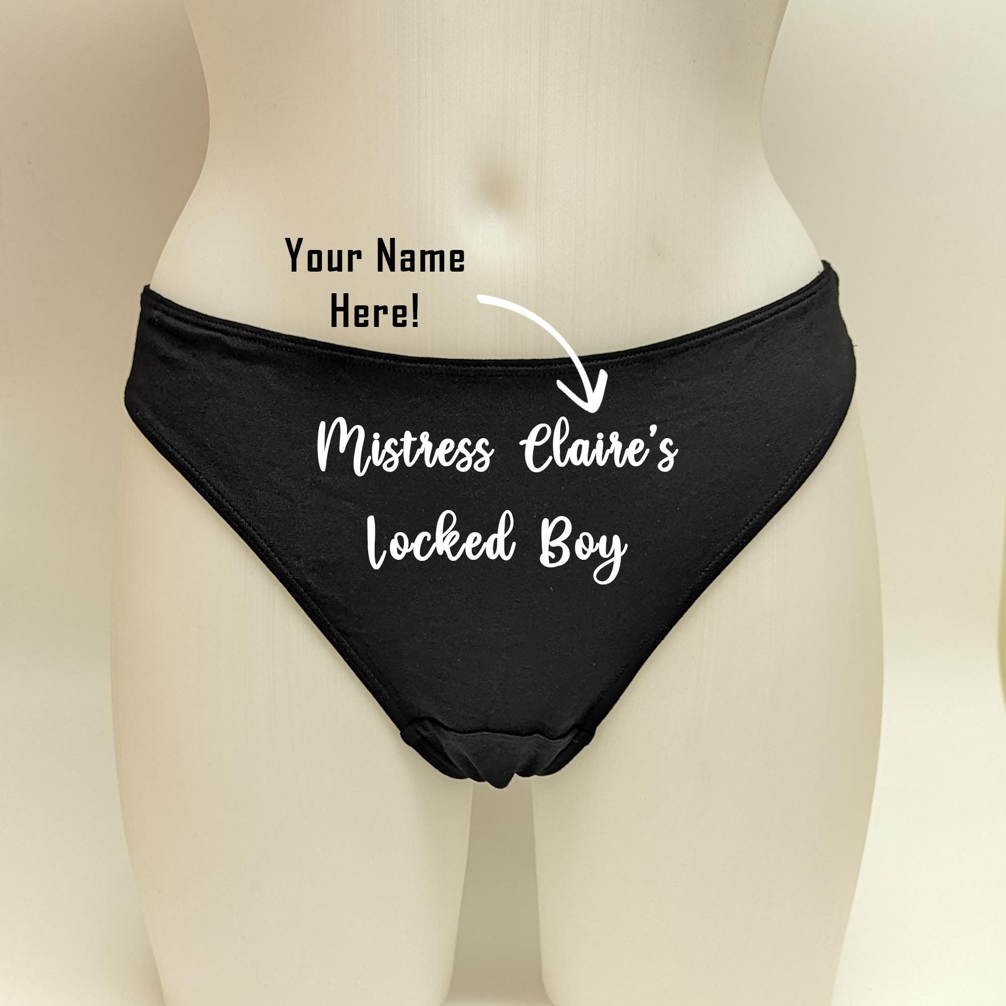 got mistress panty for face Custom Name Mistress Thong / Mistress's Locked Boy Cuck Husband and Hotwife  / Personalized Panties Cuckoldress Sissy / Swingers Femdom Kink - Etsy