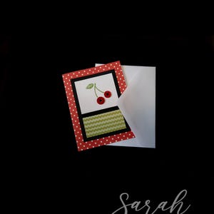 Homemade Cherry Button card (polka dot background)
