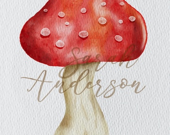 Aquarell Pilz Poster | Roter Fliegenpilz Wall Art | Cottagecore Woodland Dekor | Skurrile Kinderzimmer Kunst | Digitaler Download