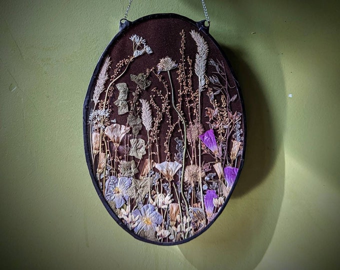 Large Oval Pressed Flower Wall Decor,flowers in Glass,boho Wall Hanging