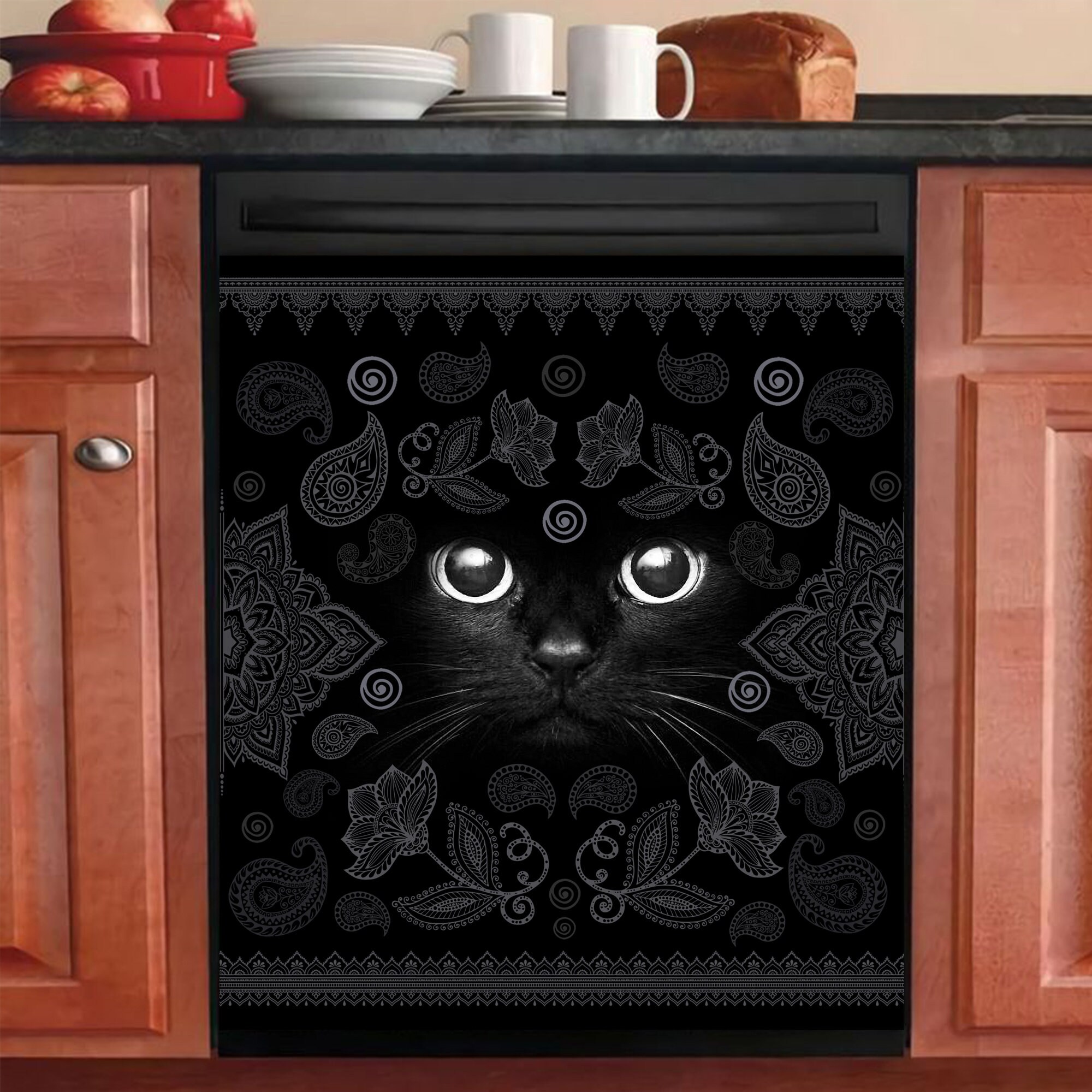 Black Cat Dishwasher Cover Wrap Rm Wraps Personalised Etsy