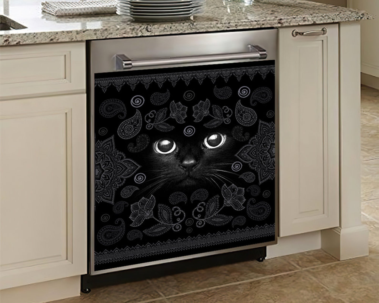 Black Cat Dishwasher Cover Wrap Rm Wraps Personalised Etsy