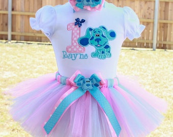 Blues Clues Tutu outfit Personalized Tutu set Birthday shirt Pink and light blue