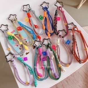 Colorful Dice Rope Loop with Star Stripes Woven Cord, Dopamine Cords for Car Keychain, Bag Charm, Phone Charm, Cute Handmade Gift for Summer