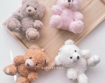 Plush Teddy Bear Keychain • Fluffy Stuffed Animal Bag Charm, 11cm Tall