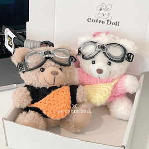 Teddy Bear Plush Keychain: Miniature Goggles, Couple Bag Charm
