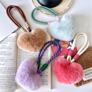Heart Keychain – Adorable Plush Bag Charm with Rope Handle, Kawaii Bag Charm, Cute Gift, Fluffy Hearts Keychain, Gift for Her