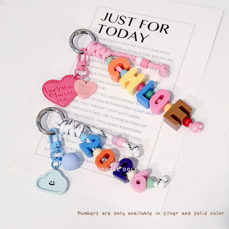 Custom Letter Bead Keychain, Personalized Name Charm, Colorful Handmade ...