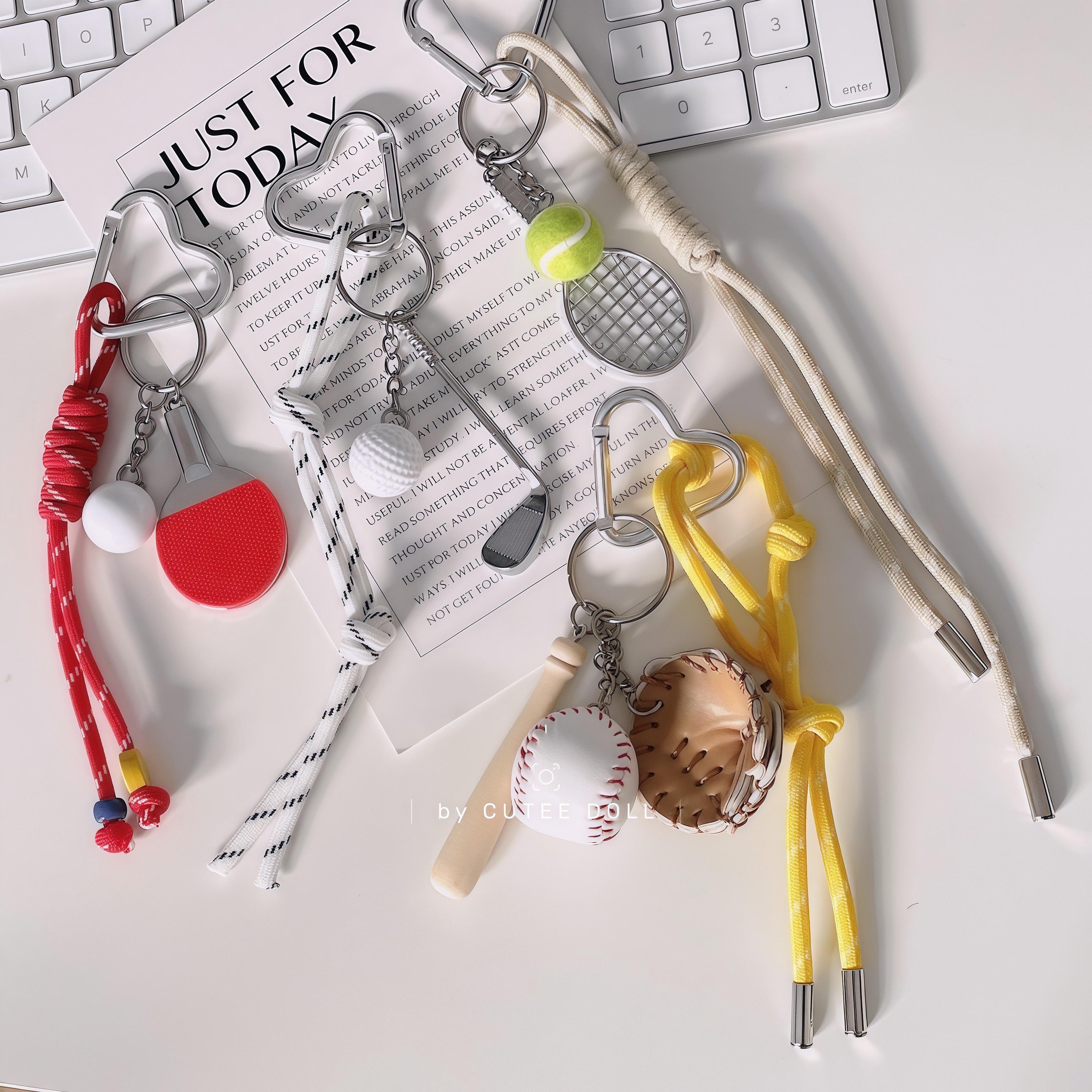 Sports Keychain with Rope Knot - Choose Your Favorite Style, Sports Team Bag Charm, Supporting Goods Keychain, Game Day Keyring Accessories,