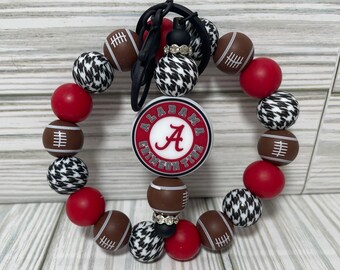 Beaded Wristlet with Keychain Alabama Crimson Tide Football