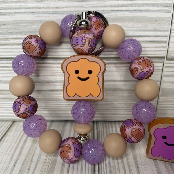 Peanut Butter & Jelly Beaded Wristlet with Keychain