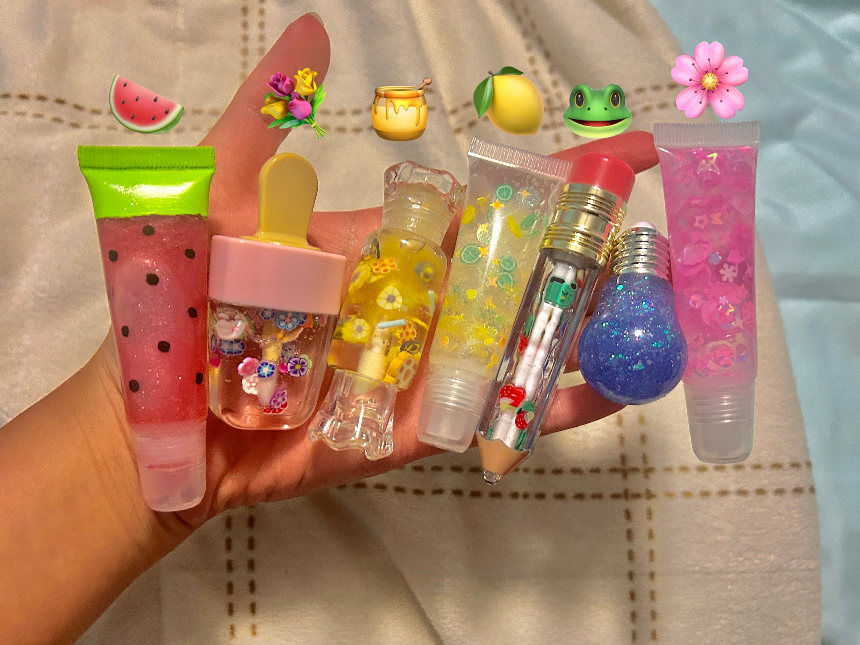 Aesthetic Lip Gloss frog Watermelon Flower Honey Lemon Lime Glittery and Pink Flower Etsy