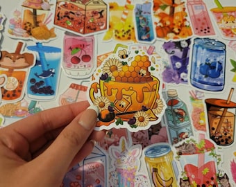 Floral Drink Sticker Japanese & Korean Style Random Pack, Waterproof Stickers, Water Bottles Stickers Variety Pack, Laptop