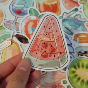 Aesthetic Food, Drink & Magical Sticker Random Pack, Fruit, Waterproof Stickers, Water Bottles Stickers Variety Pack, Laptop