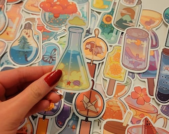 Aesthetic Drink & Potion Sticker Random Pack, Floral Drinks, Waterproof Stickers, Water Bottles Stickers Variety Pack, Laptop