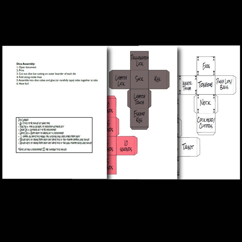 kinky sex dice game printable naughty gift intimate play