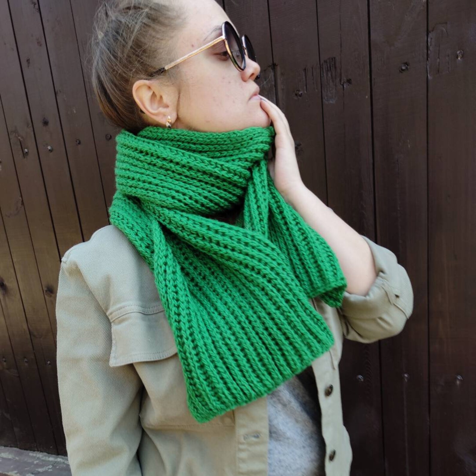 Green knit scarf merino wool scarf st Patrick's design | Etsy