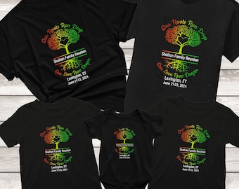 Bold Font Customizable Family Reunion Shirts-Roots Run Deep with Heart Family Group Shirt and Vacation Shirts- Unisex,  Kids, Babies