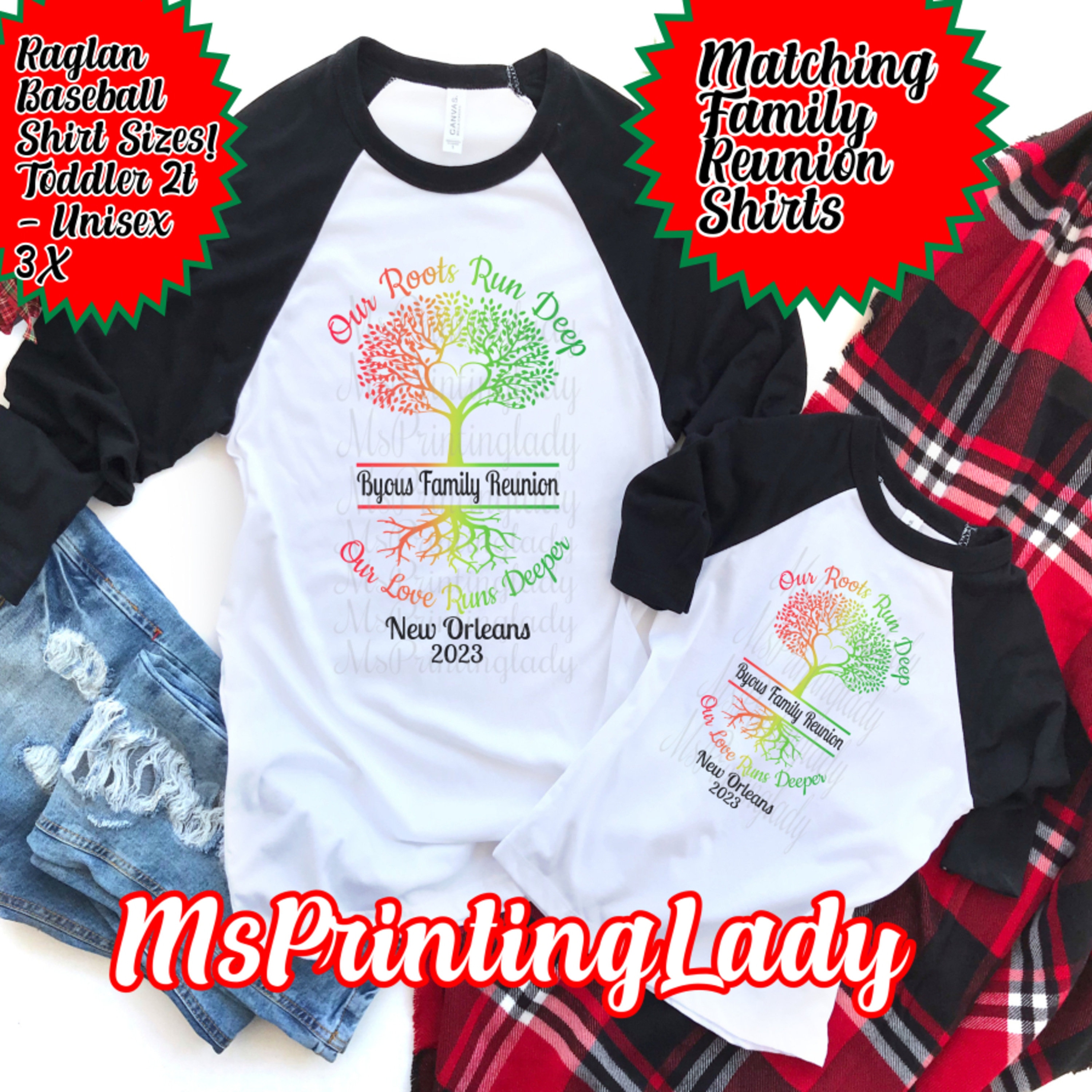 Customizable Family Reunion Shirts -Roots Run Deep with Heart Family Matching Group Shirt/ Vacation Shirts- Unisex,  Kids, Babies