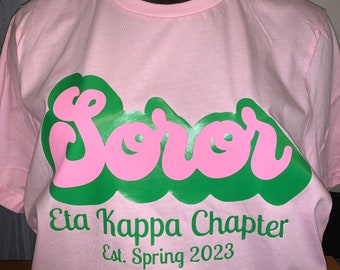 CUSTOM SOROR Chapter and Date Established Pink and Green Unisex Shirt