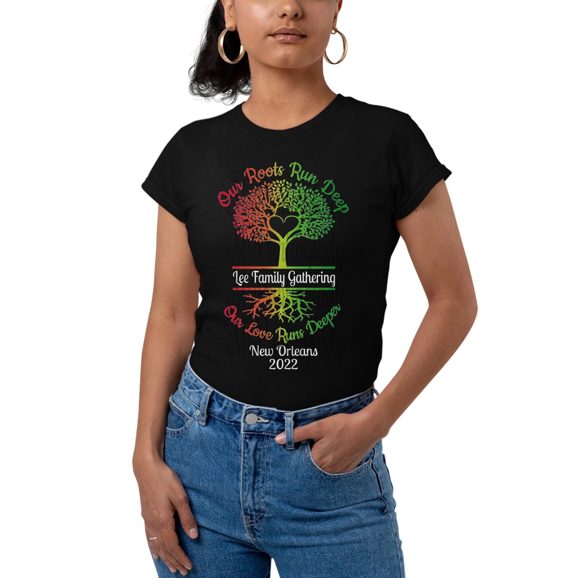 Customizable Family Reunion Shirts -Roots Run Deep with Heart Family Matching Group Shirt/ Vacation Shirts- Unisex,  Kids, Babies
