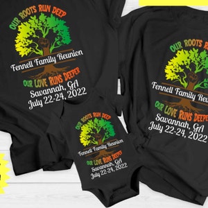 Camisetas de reunión familiar personalizables: camisetas grupales familiares Roots Run Deep / ¡Camisetas de béisbol raglán en blanco y negro ahora disponibles!