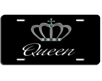 QUEEN CROWN black vanity license plate aluminum car tag novelty  UV protection