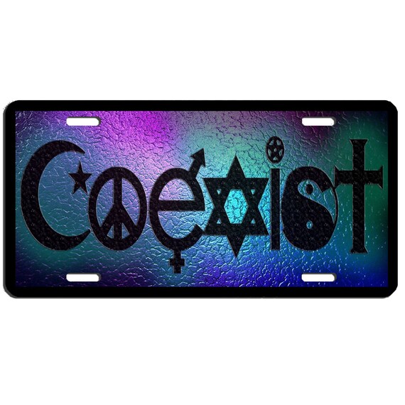 Coexist Rainbow vanity aluminum vehicle license plate car truck SUV tag black Coexist Rainbow vanity aluminum vehicle license plate car truck SUV tag black