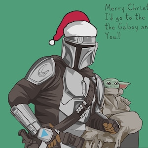 Tarjeta de Navidad - Tarjeta de Navidad Mandalorian - Bebé Yoda - Star Wars tarjeta de Navidad - Fan de Star Wars