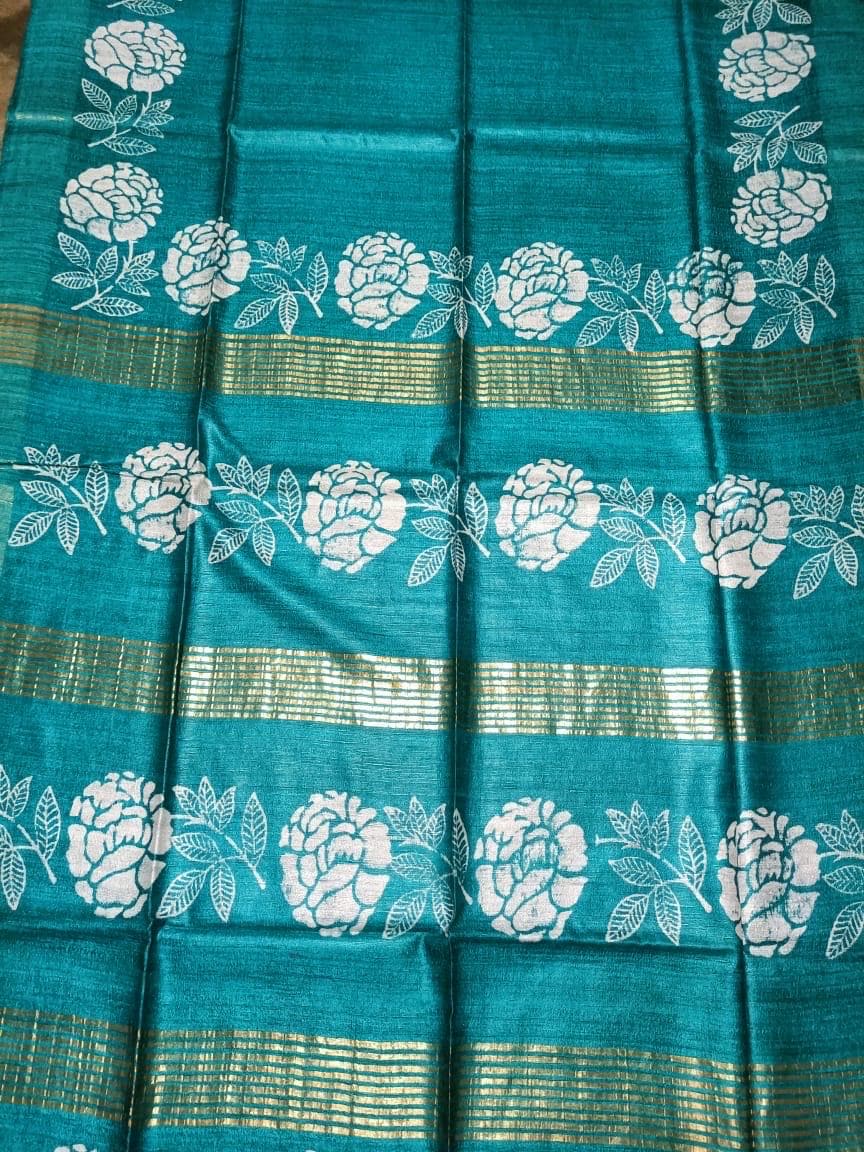 (45ｰ100)||pimpandhost imagesize:864x1152 09( Buy Teal Coloured Pure Tussar Ghicha Silk Saree in Printed Floral Pattern,  Soft Pure Silk Saree With Rose Printed Designs Along the Borders Online in  India - Etsy
