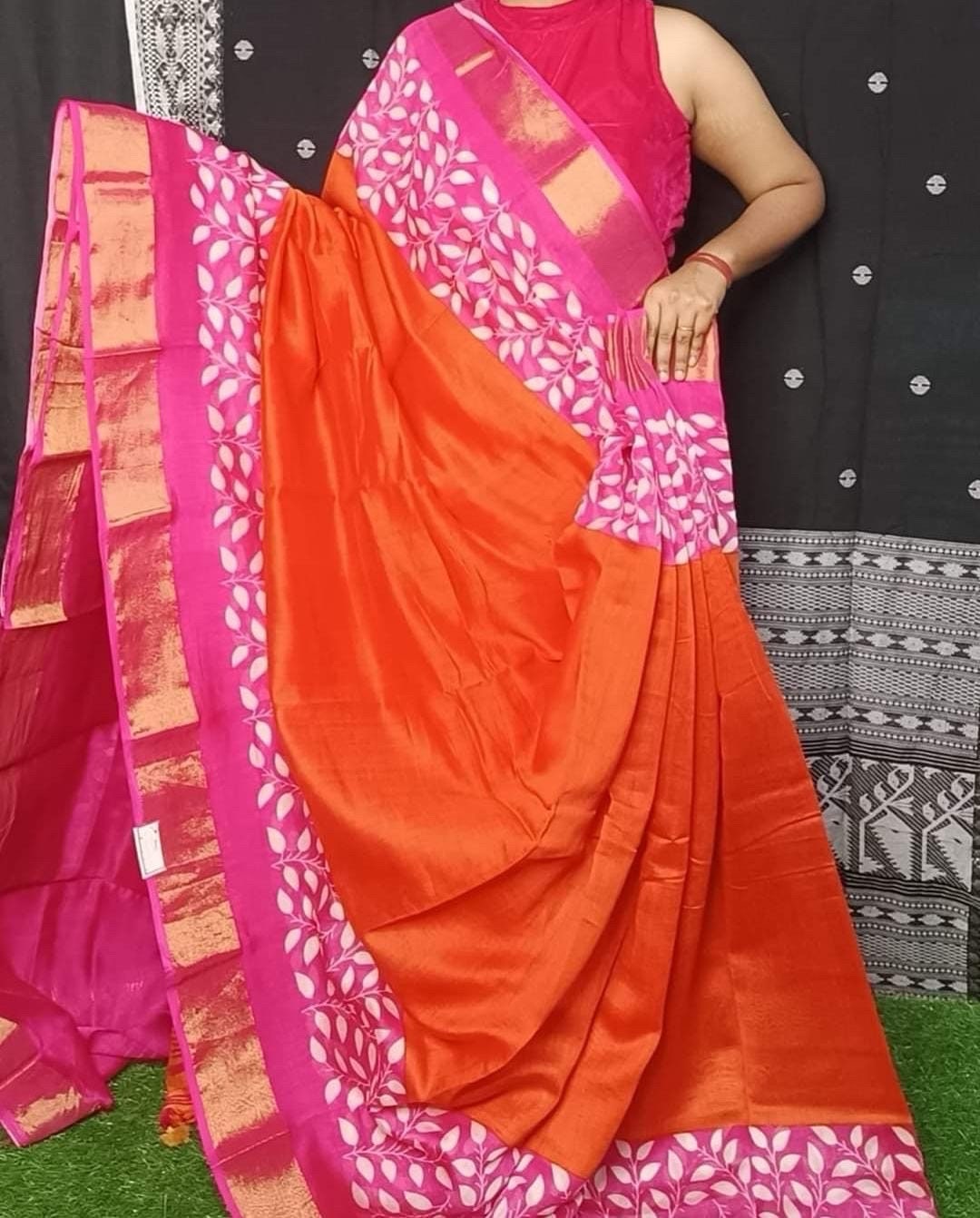 Dark Pink Semi Tussar Saree main image 0